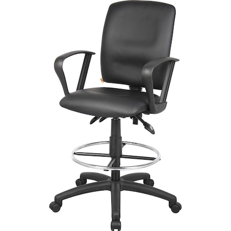 Boss Office Products Boss Multifunction Drafting Stool with Fixed Arms - Leather - Black B1647