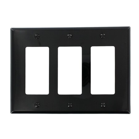 Leviton Decora Wallplate, Midway Size, Gang 3, Black PJ263-E