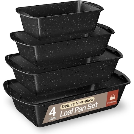 Bakken- Swiss Gray Marble Nonstick Loaf Pans Set of 4, 7in to 11in, Oven Safe to 450 DegF, Dishwasher Safe BK4LOAGRY4