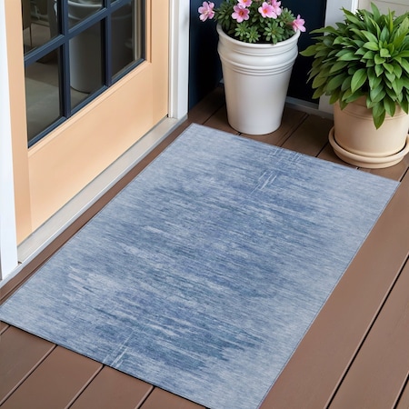 Homeroots 3' X 5' Denim Blue And Sky Blue Abstract Washable Indoor Outdoor Area Rug 587632