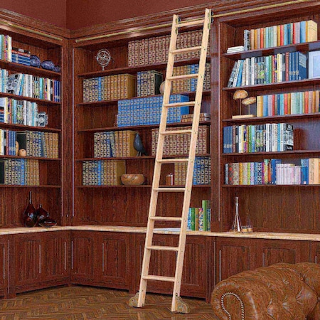 Quiet Glide 9.92 ft. Maple Sunburst Wheel Brushed Satin Brass Rolling Ladder, 12 ft. Rail QG.210-10MA-12-H.06B