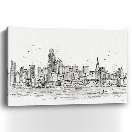 Homeroots Monochrome City Skyline Sketch Unframed Print Wall Art 399076