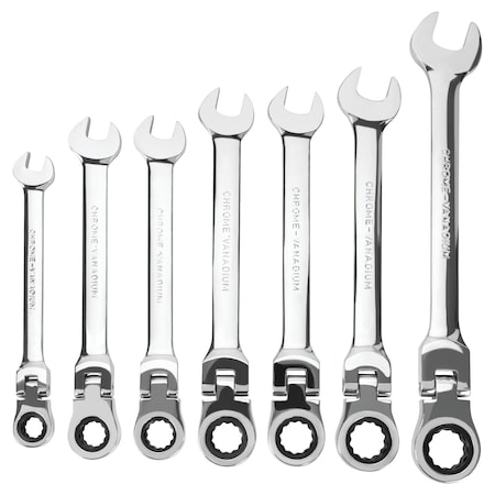 Performance Tool 7 pc. Met Flex Head Ratcheting Wrenches, 180 Degree Pivot, 72 Tooth W30637
