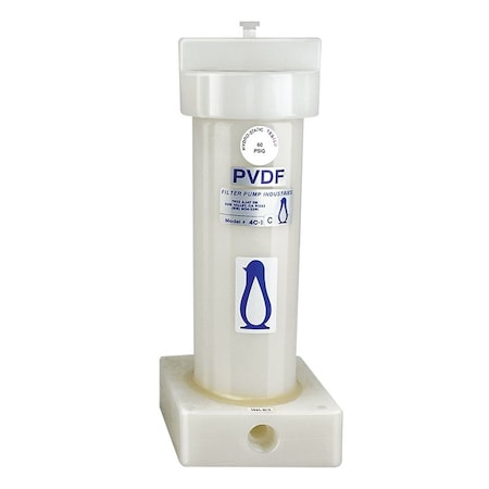 Filter Pump Chemical Filter Chamber, Single Cartridge, 2.5-5.4 GPM, 1-10in cartridge, PVDF/FKM, 1in NPT, DOE 4C-1C-V