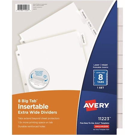 Avery Dennison Avery WorkSaver Extra Wide Big Tab Divider, Blank, 9"x11", 8 Tabs, White/Clear 11223