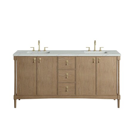 James Martin Vanities Kinnsden 72" Double Vanity, Weathered Oak w/ 3 CM Ethereal Noctis Silestone Top D680-V72-WTO-3ENC