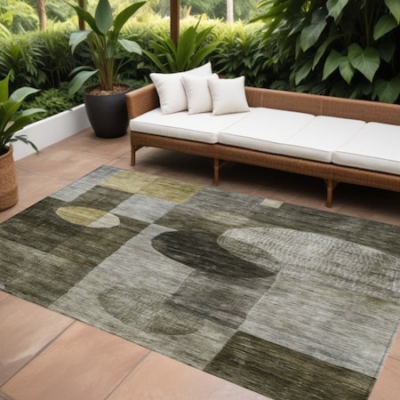 Homeroots 9' X 12' Taupe Gray And Charcoal Geometric Washable Indoor Outdoor Area Rug 604352