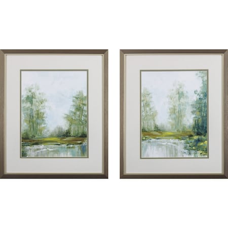 Homeroots Set of Two Green Forest Landscapes Framed Wall Art, 2PK 387749