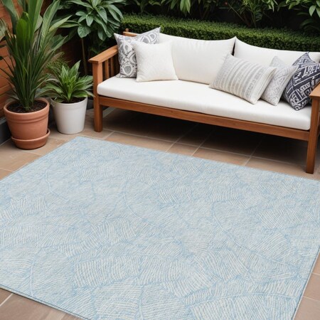 Homeroots 9' X 12' Sky Blue And Ivory Floral Washable Indoor Outdoor Area Rug 594663
