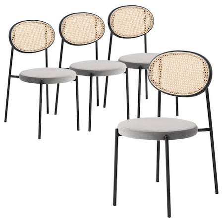 Leisuremod Euston Wicker Dining Chair with Velvet Round Seat, Grey, 4PK EC17GR4