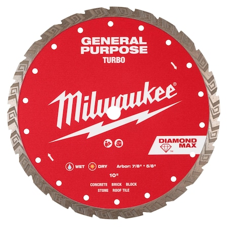 Milwaukee Tool 10" DIAMOND MAX Turbo, General Purpose Diamond Blade 49-93-9110