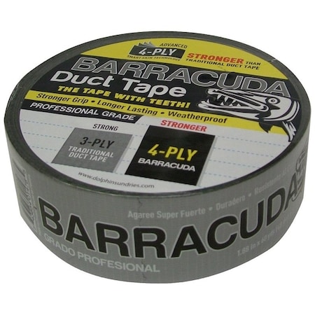 Barracuda Blue Dolphin Duct Tape, 60 yd L, 1.88 in W, Black/Silver TP DUCT BARA BLK