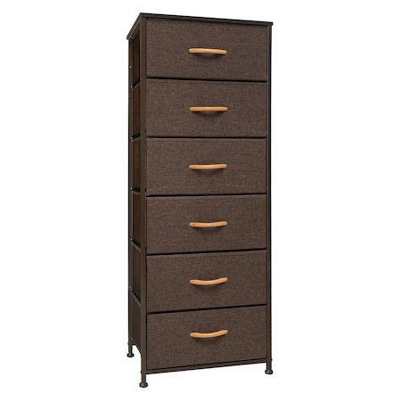 Homeroots 18" Brown Steel and Fabric Six Drawer Chest 484696