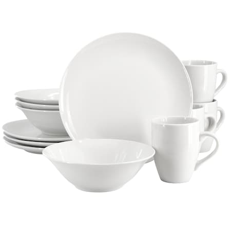 Gibson Home Wintercap 12 Piece Fine Ceramic Dinnerware Set in White 142572.12