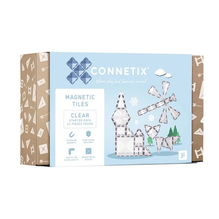 Connetix Magnetic Tiles Clear Starter Pack, 34-Piece Set CT-C-00034-ST