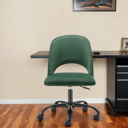 Homeroots Green and Black Steel and Velvet Adjustable Swivel Rolling Conference Office Chair 524008