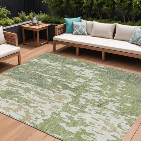 Homeroots 10' X 14' Sage And Ivory Abstract Washable Indoor Outdoor Area Rug 613319
