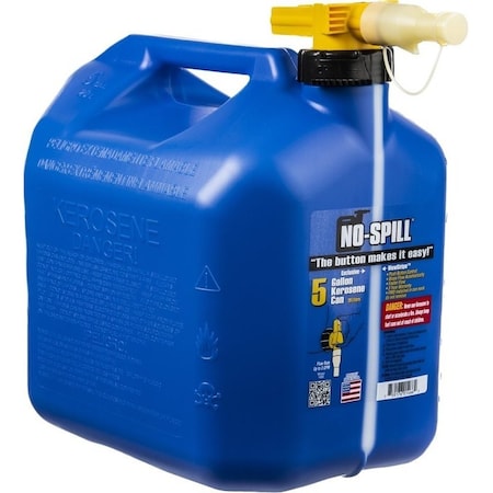 No-Spill Gas Can, Plastic, 5 gal, ViewStripe, Thumb-Controlled Fuel Spout, Blue, Kerosene, 1466 1466