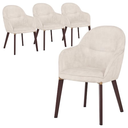 Leisuremod Elias Collection Modern Dining Chair in Beige Velvet, 4PK EDC21BG-4