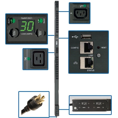 Eaton 5.5kW Single-Phase Switched PDU, Outlet Monitoring, 208/230V Outlets 20 C13 & 4 C19, 0U, LX PDUMVR30HVNETLX