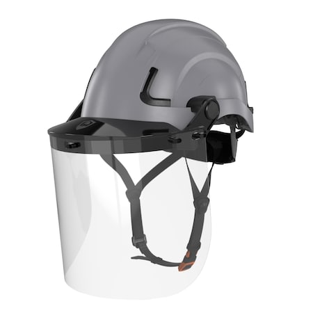 Defender Safety H2-EH Safety Helmet w/Clear Face Shield-Type 2 Class E, ANSI Z89 and EN12492 rated, Battleship Grey H2-EH-08-FS