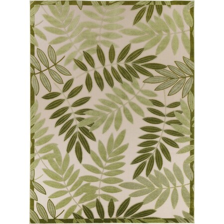 Homeroots 10' X 14' Ivory And Green Palm Leaf Indoor Outdoor Area Rug 548102
