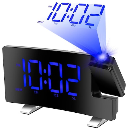 Fresh Fab Finds Curved-Screen Projection Alarm Clock: Dual Alarms, USB Charging, 4 Dimmer, 180 Rotation FFF-Blue-GPCT3040