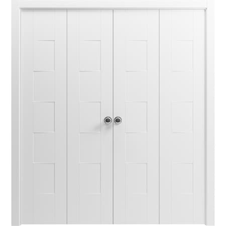 Vdomdoors Sliding Closet Double Bi-fold Doors 72 x 80 inches, Mela 0755 Painted White, Sturdy Tracks Moldings MELA0755DBF-BEM-72 x 80 (4* 18x80)