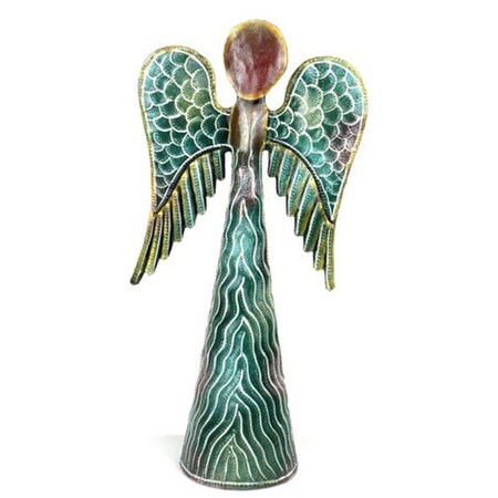 Croix Des Bouquets H Hand Painted Metalwork Angel- 12 in. - Green HMDANG2-534106