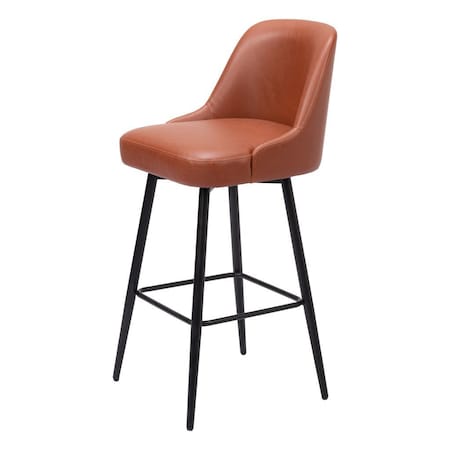 Homeroots 30" Brown And Black Faux Leather And Steel Bar Height Swivel Bar Chair 555712