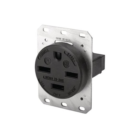 Hubbell Wiring 3-Pole 4-Wire 30A 250V AC Industrial Receptacle, 15-30R, Black HBL8430A