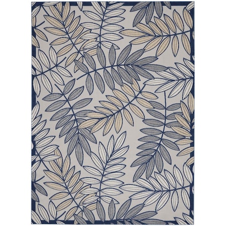 Homeroots 8' X 11' Navy Blue And Ivory Botanical Leaves Indoor Outdoor Area Rug 546696