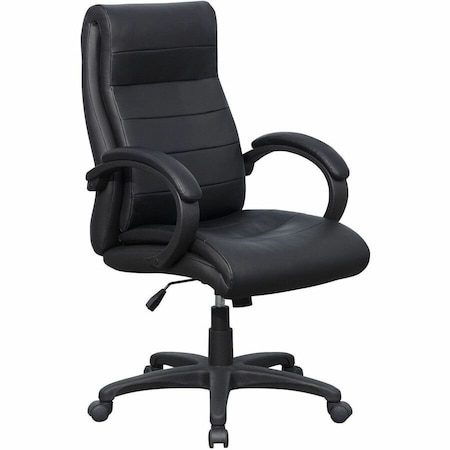 Lorell Executive Chair Deluxe High-Back Leather Chair, Black, Adjustable Arms, Leather, Black LLR59532