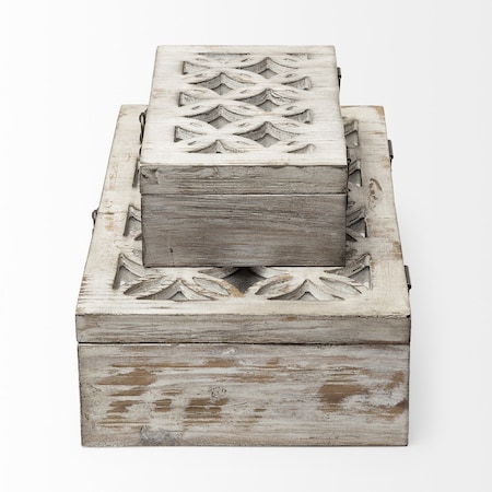 Homeroots Set of Two 8" White Solid Wood Box, 2PK 392588