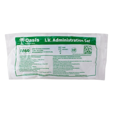 Oasis IV Administration Set, Sterile, 60dr/mL, 72", with Injection Site, Luer Slip IV60