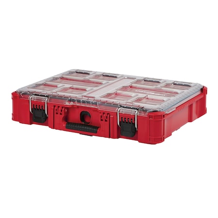 Milwaukee Tool PACKOUT Tool Case, 10 Compartments, 19-3/4 in W x 15-1/2 in D x 4-5/8 in H, Red, Plastic 48-22-8430