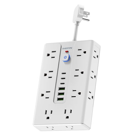 Overtime 22-in-1 Multi-Port Power Strip with 16 AC Outlets, 3 USB-A & 3 USB-C Ports, White OS70