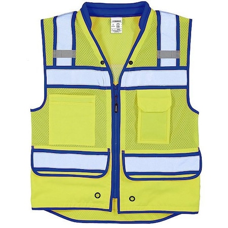 Kishigo Surveyor Vest, Polyester, Zipper Closure, 2 Outside Pockets, 2, Lime/Royal Blue, Size 3XL S5042-3X