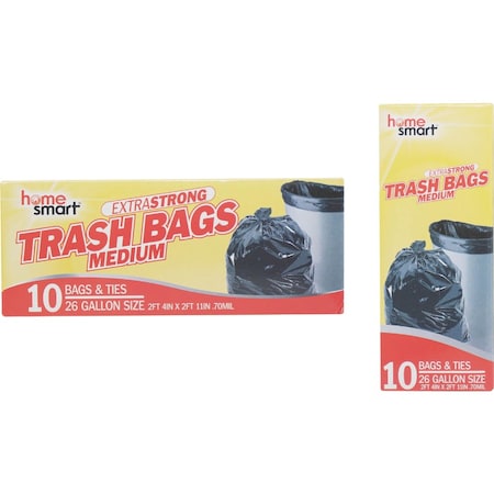 Home Smart 26 Gal. Large Black Trash Bag, 10-Count 88763
