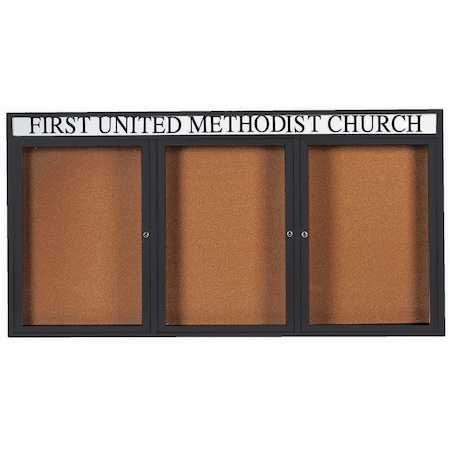 Aarco Enclosed Bulletin Board w/ Header Black Powder Coated Al Frame, 36''Hx72''W DCC3672-3RHBK