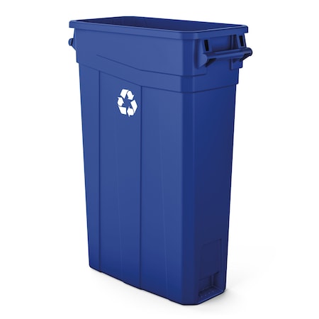 Suncast Commercial 23 GALLON SLIM TRASH CAN with HANDLES, BLUE/RECYCLE LOGO TCNH2030BLR