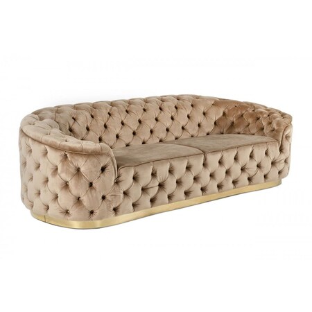 Homeroots 102" Beige Velvet Sofa With Gold Legs 480904