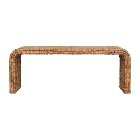 Homeroots 48in Beige and Brown Boucle and Solid Wood Upholstered Bench 723429