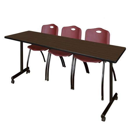 Regency Kobe Mobile T-Base Training Table W/ 2 M Stack Chairs, 84 in W, 24 in L, Neo Walnut MKTRCC8424NW47BY