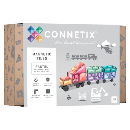 Connetix Magnetic Tiles Pastel Transport Pack, 50-Piece Set CT-P-00050-TR