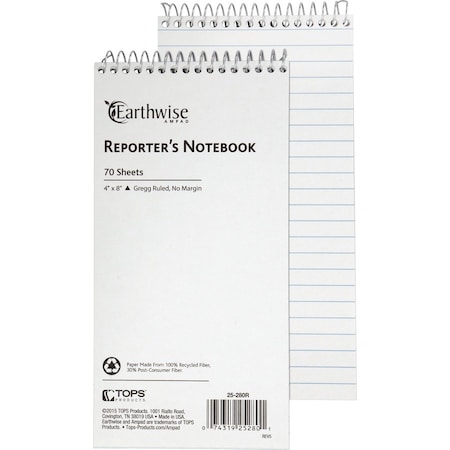 Ampad/ Of Amercn Pd&Ppr Ampad, EARTHWISE BY OXFORD REPORTER'S NOTEBOOK, GREGG RULE, 4 X 8, WHITE, 70 SHEETS 25280