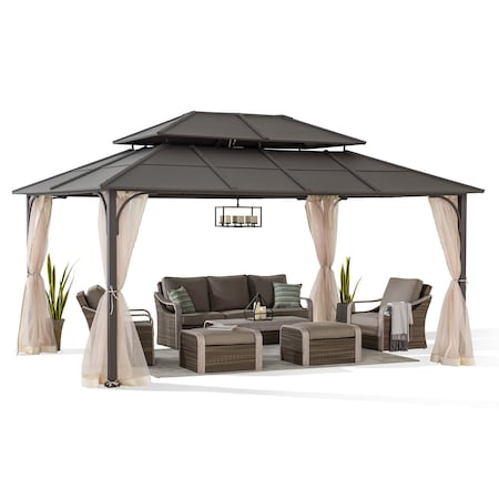 Sunjoy 12 ft. x 16 ft. Brown Steel Gazebo with 2-tier Hip Roof Hardtop A102009140