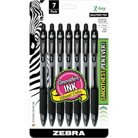 Zebra Pen Zebra Pen Z-Grip - Medium Pen Point - 1 mm Pen Point Size - Retractable - Black - Clear Barrel - 7-/ Pack 22271