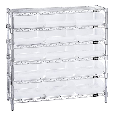 Quantum Storage Systems 12X36X36 WIRE 6 SHELF UNIT W/15 BINS CLEAR WR6-36-1236-109CL