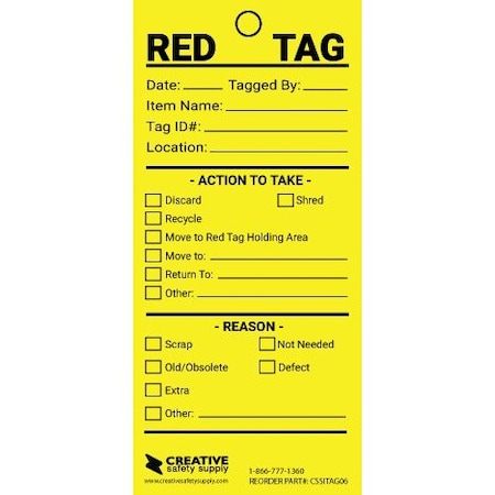 Creative Safety Supply Industrial 5S Tags Yellow, 25PK CSSITAG01